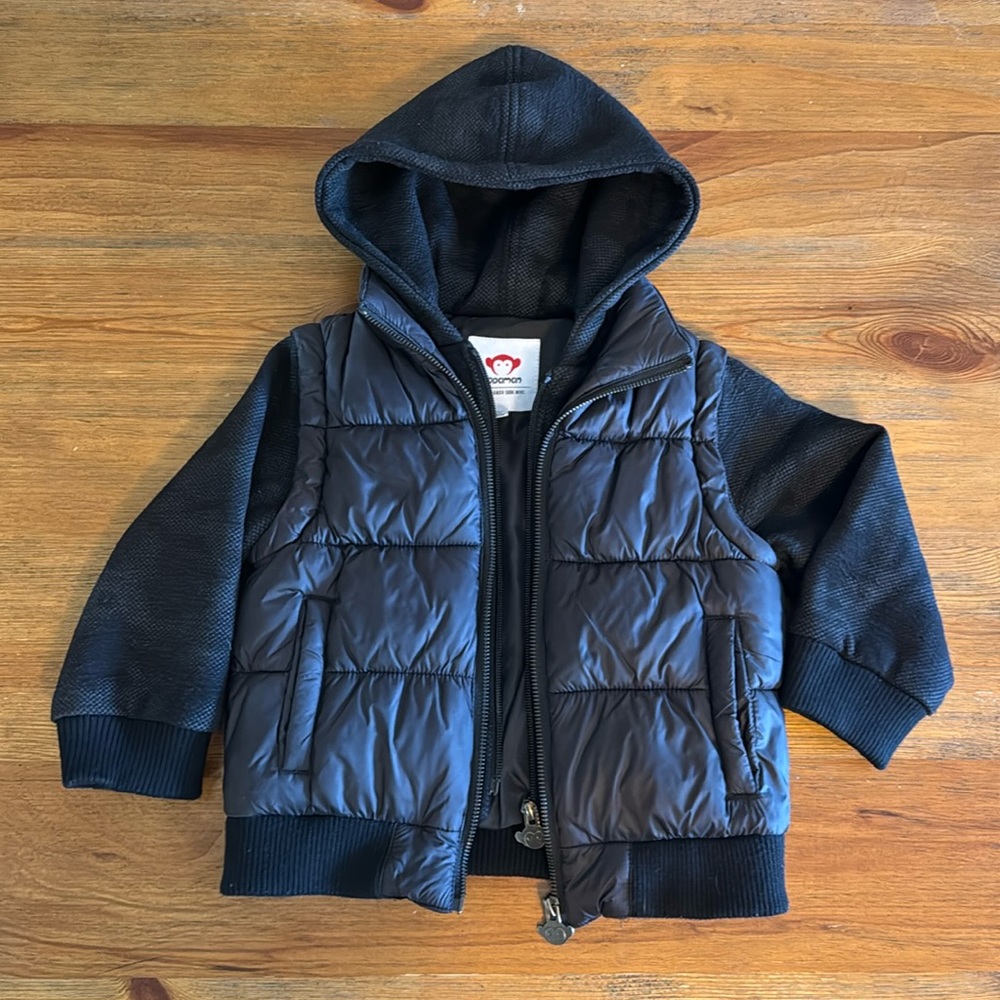 Appaman Boys 3T Black Puffer Coat With Removable Sleeves